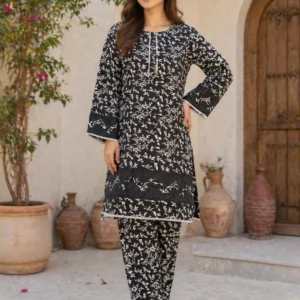Black Printed Kurta Pajama Set for Women