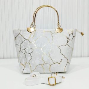 Velvet Printed Handbag White Top Handle for Girls