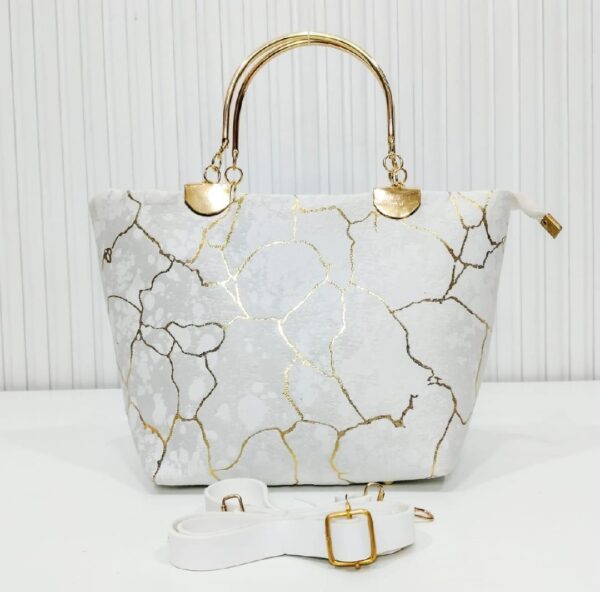 Velvet Printed Handbag White Top Handle for Girls