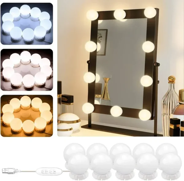 Hollywood Style Round Vanity Mirror with 3-Mode LED Lights