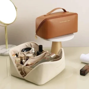 Leather Makeup Pouch Brown Organized Storage