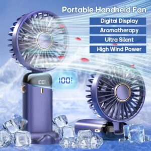 Mini Portable & Foldable Fan USB Rechargeable Handheld Fan Smart Led Digital Display 5 Speed Fan