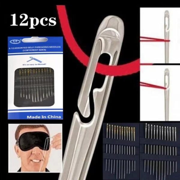 Pack Of 12pcs) Self Threading Sewing Needles